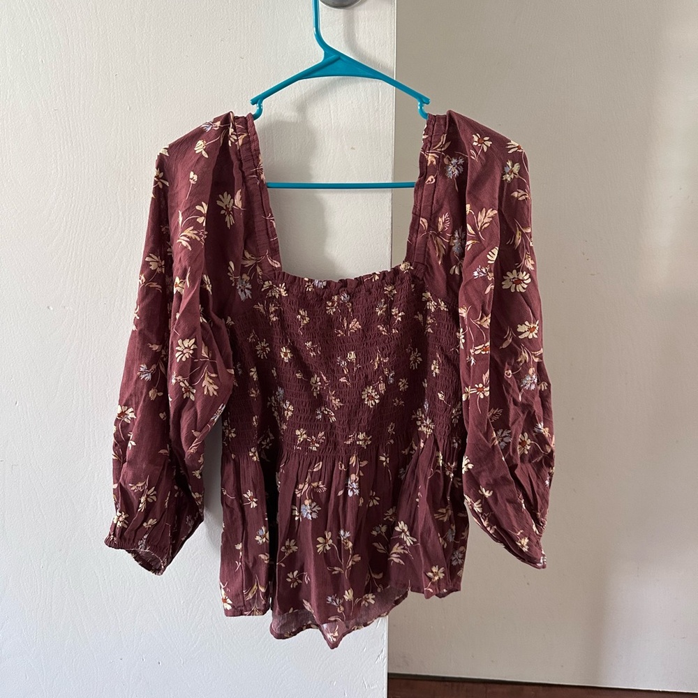 NWT Madewell Lucie smocked square neck cotton peplum top